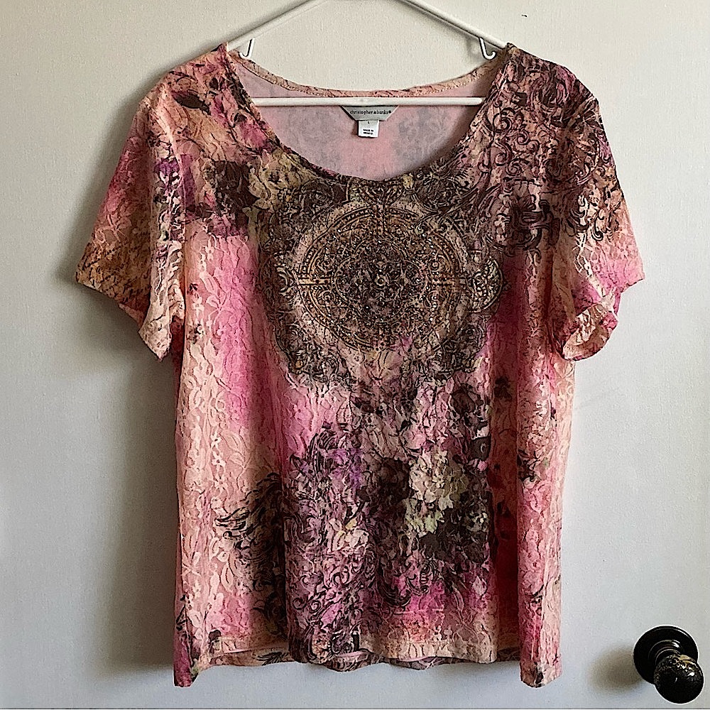 Christopher & Banks bedazzled floral lace T-shirt Large